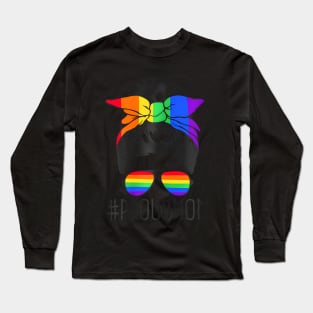 Proud Mom Messy Hair Bun LGBTQ Flag LGBT Pride Ally Long Sleeve T-Shirt